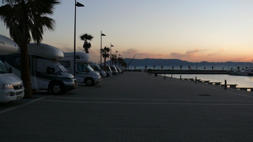 Our motorhome parking area at sunset