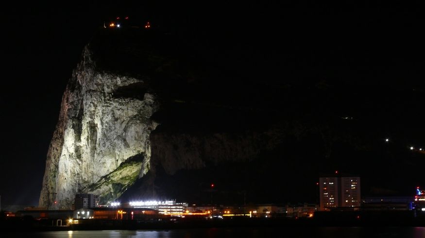 Gibraltar floodlit at night