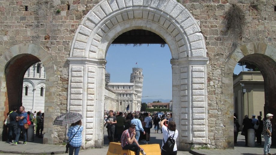 The entrance to the Leaning Tower complex through the  ramparts