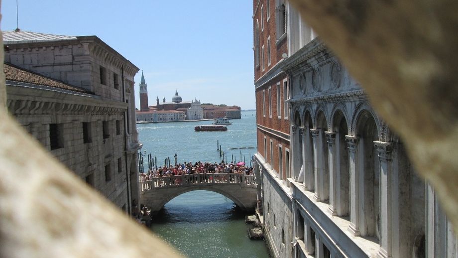View through the gaps on the Bridge of Sighs